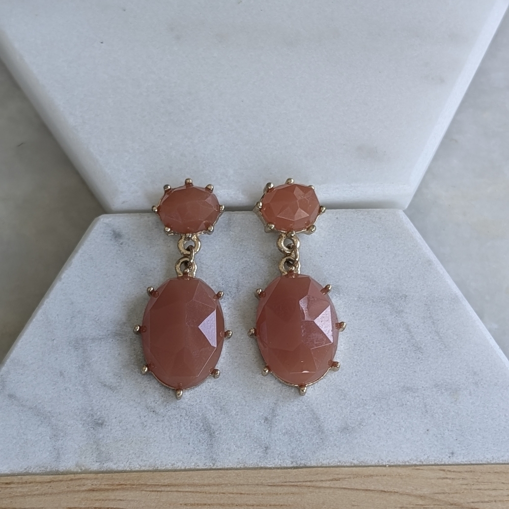 Pink and Gold Drop Earrings with Faceted Stones